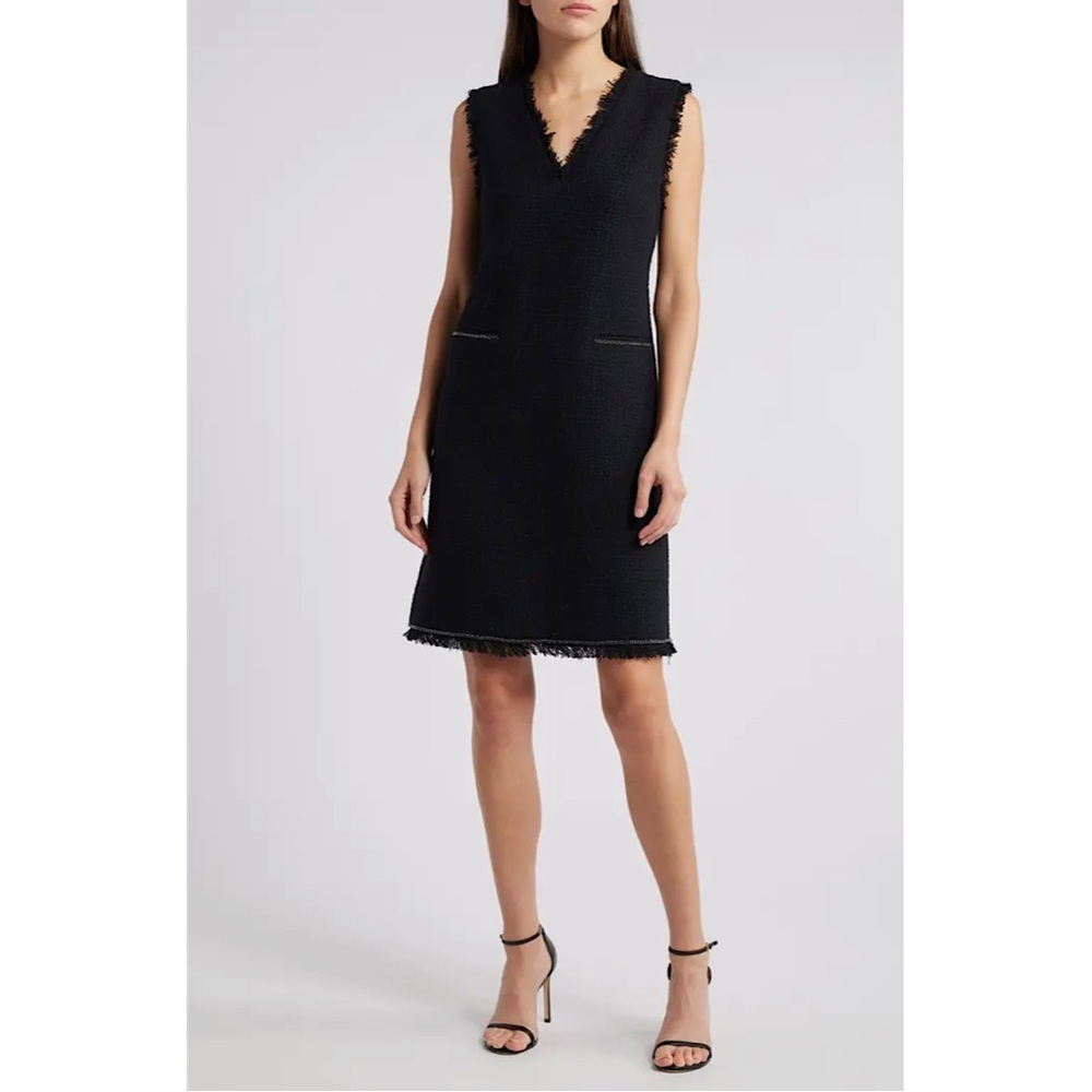 Kobi Halperin Dale Chain Sleeveless Cotton Blend Tweed Sheath Dress‎ BLACK XS